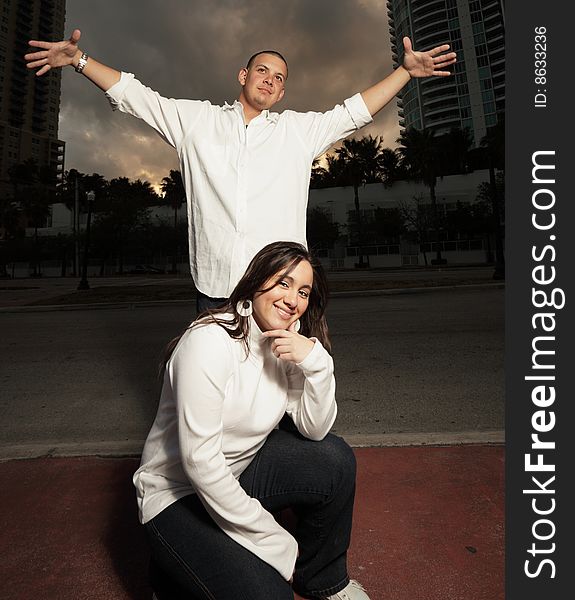 Young couple posing on the streets. Young couple posing on the streets