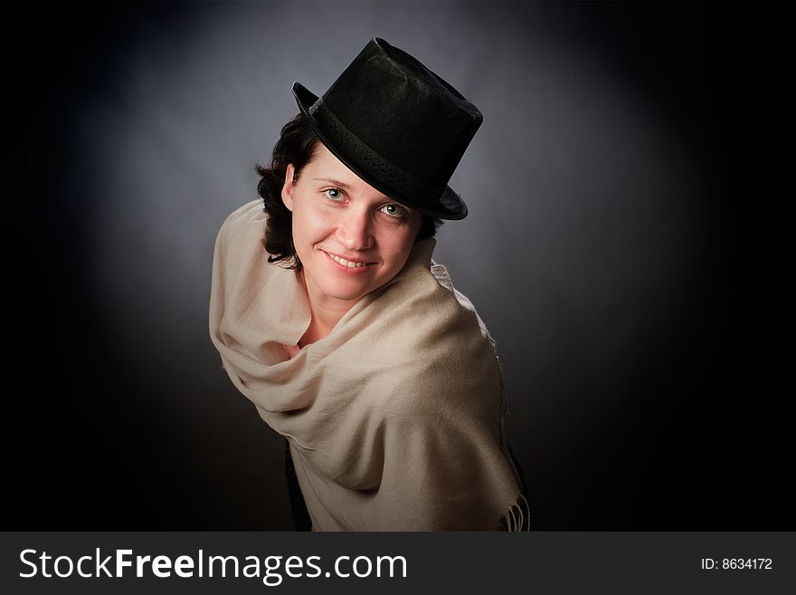 Portrait of female on a grey background in studio