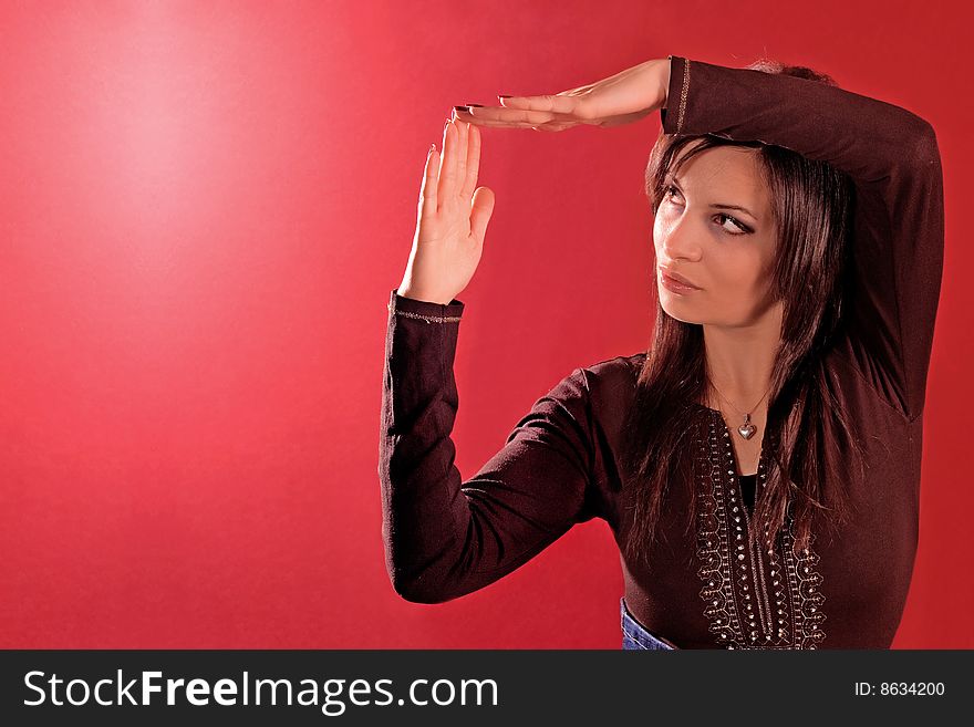 Woman making gesture with her hands. Woman making gesture with her hands