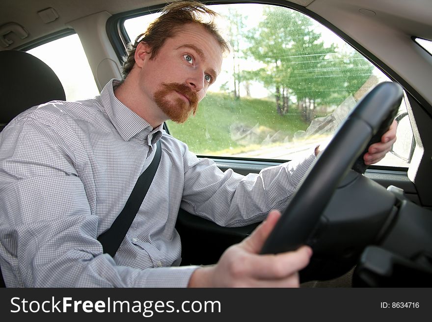 Businessman in the car, inside