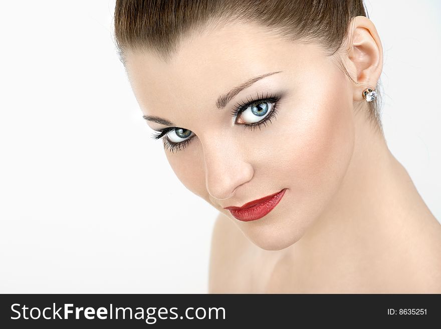 Portrait of the beautiful girl with the bright make-up, isolated. Portrait of the beautiful girl with the bright make-up, isolated