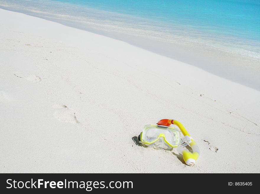 Snorkel equipment on a tropical beach. Snorkel equipment on a tropical beach