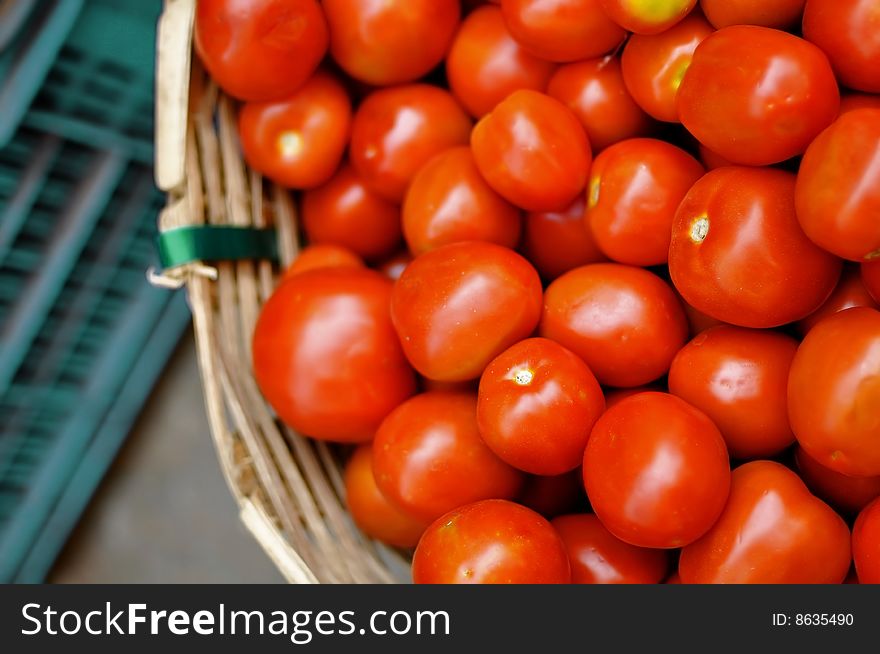 Soft focus shot of tomatoes in basket