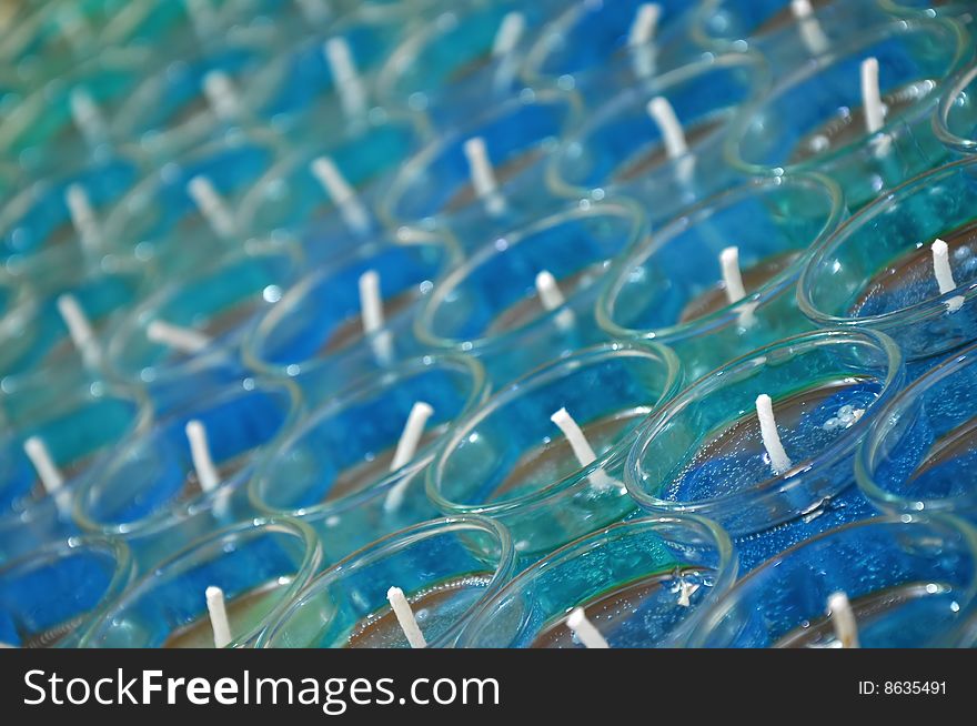 Closeup of blue gel candles