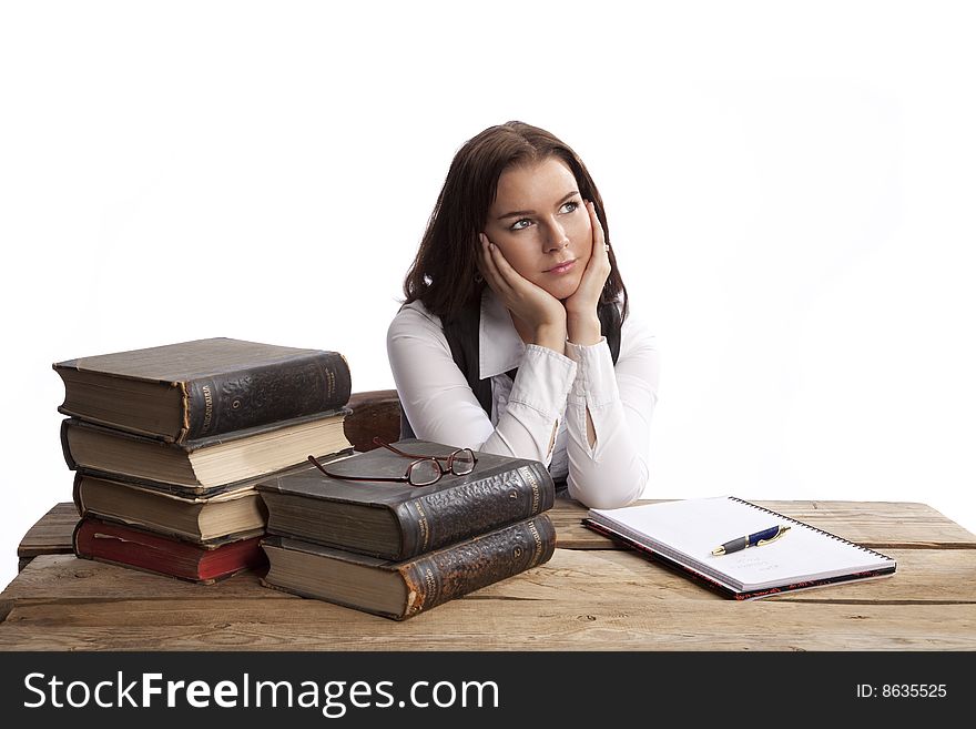 Isolated business woman dreaming over white background