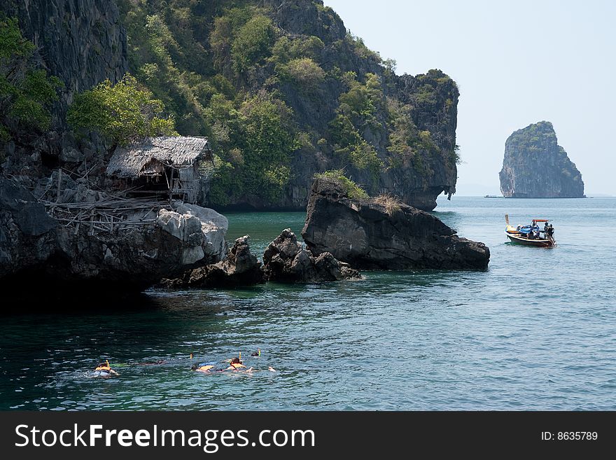 Scuba diving in Thai sea.