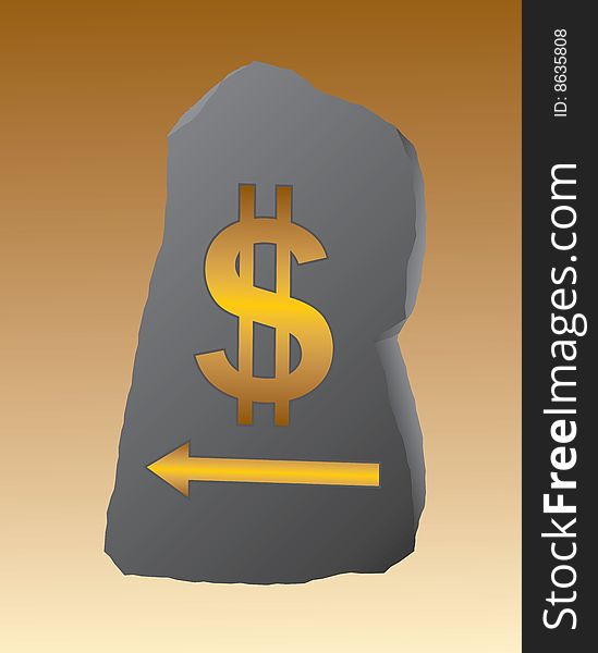 The index in the form of a stone showing road to dollar. The index in the form of a stone showing road to dollar