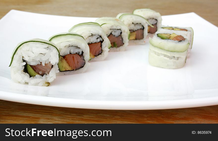 Sushi roll on a bright background