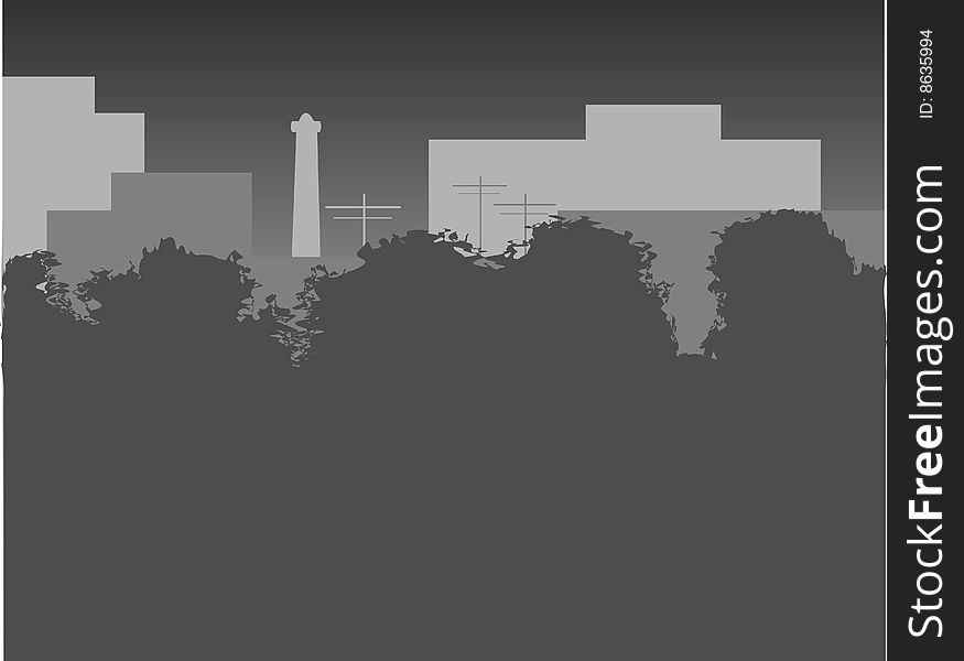 City night outline with trees. AI file is attached.
