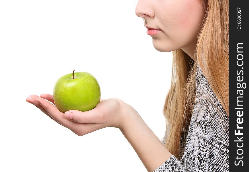 Woman Holding Fresh Green Apple