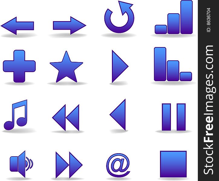 Music icons set blue shadow