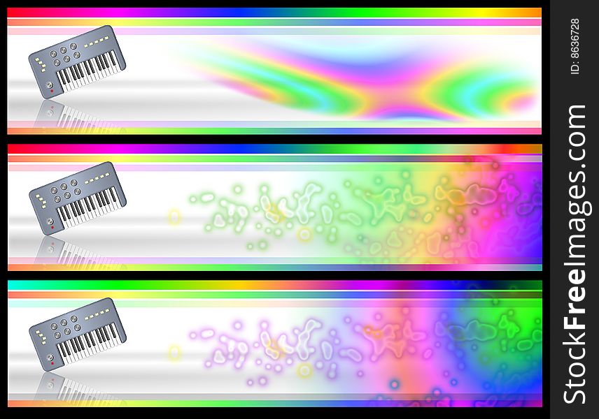 Psychedelic vintage keyboards banners or Headers for websites or other. Psychedelic vintage keyboards banners or Headers for websites or other