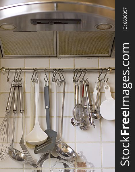 Kitchen utensils, assortment to accessories for the boiling and baking