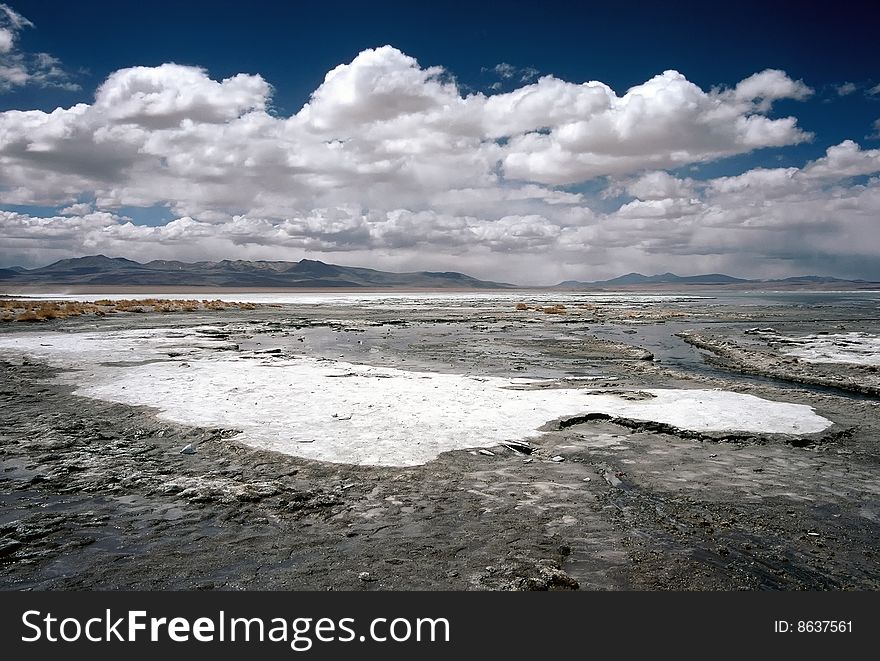 Salt crust on a Lake in Bolivia,Bolivia