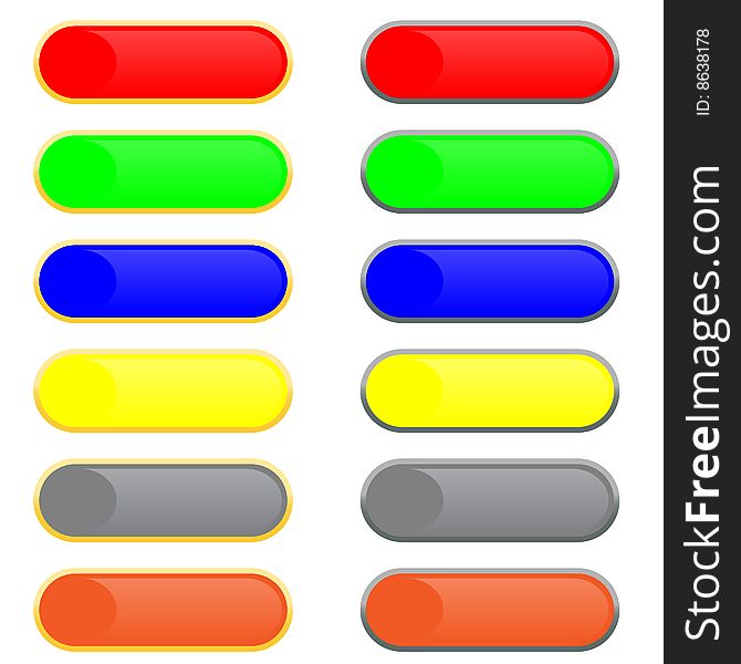 Set of volume images of buttons with patches of light. Vector. Without mesh.