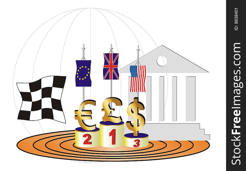 This is an illustration about the race between the pound, euro and dollar currencys in economic crisis times. In the viewer rol is the World Bank. This is an illustration about the race between the pound, euro and dollar currencys in economic crisis times. In the viewer rol is the World Bank.