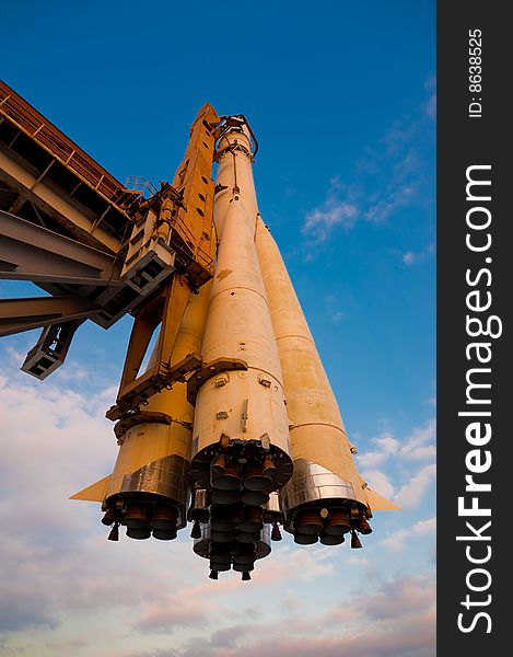 Russian spaceship VOSTOK on a launchpad. Russian spaceship VOSTOK on a launchpad