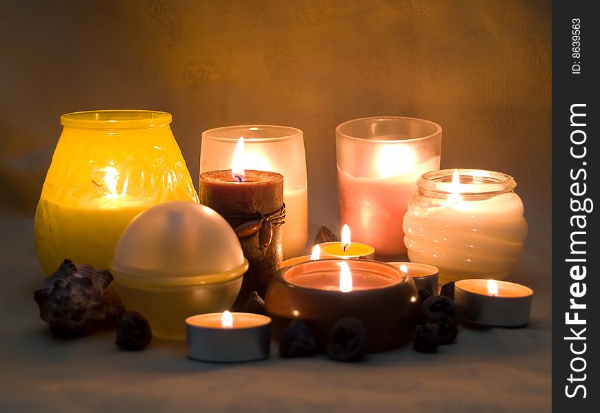 Aromatic candle's composotion to make mood relaxing. Aromatic candle's composotion to make mood relaxing