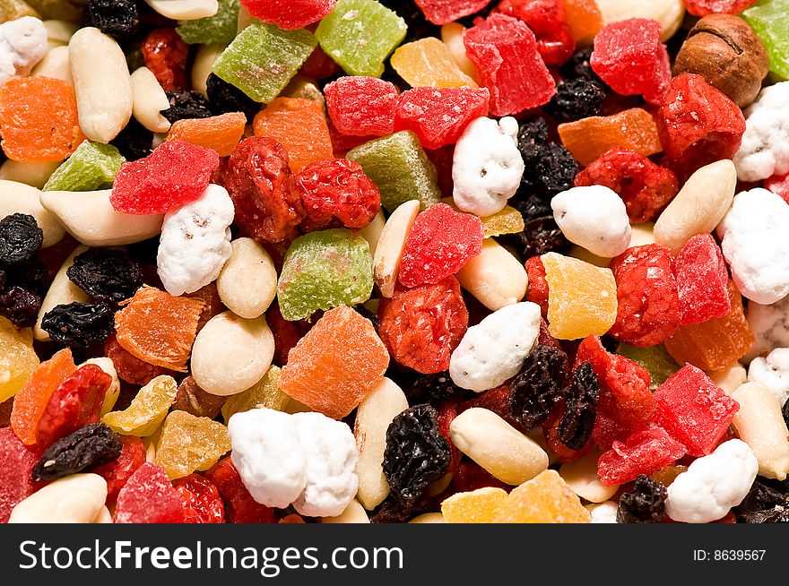 Dried fruits and nuts as a background