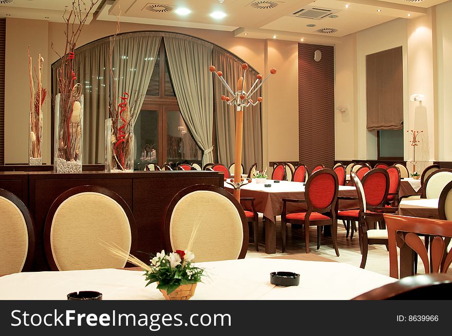 Empty luxury hotel restaurants in evening hours. Empty luxury hotel restaurants in evening hours