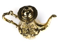 Beautiful Gold Coffee Pot With An Ornament Royalty Free Stock Photo