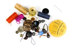 Set Of Buttons, Needles, Strings Royalty Free Stock Photography Set Of Buttons, Needles, Strings Royalty Free Stock Photography