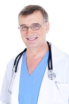 Happy Laughing Mature Male Doctor With Stethoscope Stock Photography Happy Laughing Mature Male Doctor With Stethoscope Stock Photography
