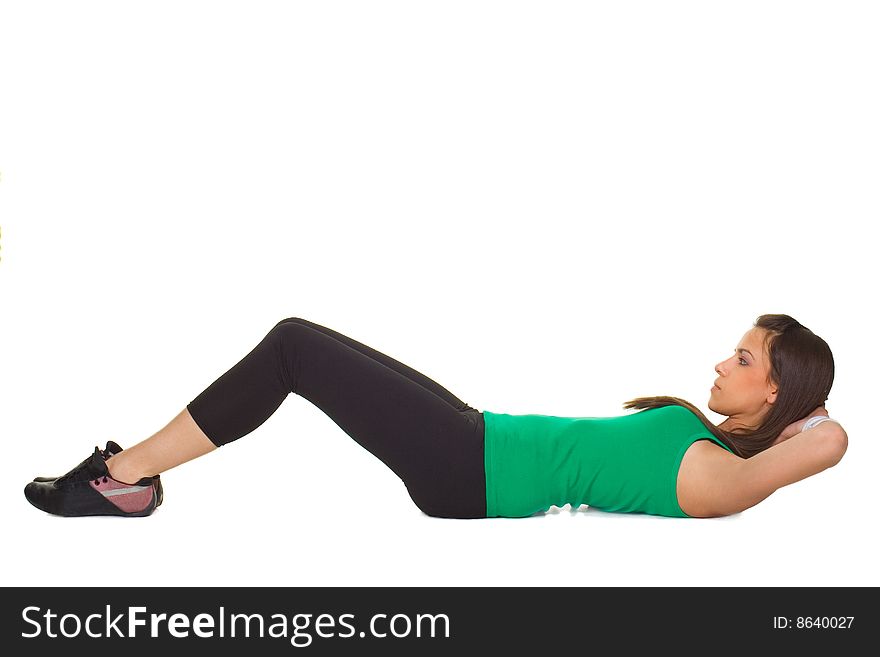 Young beautiful woman exercise isolated. Young beautiful woman exercise isolated