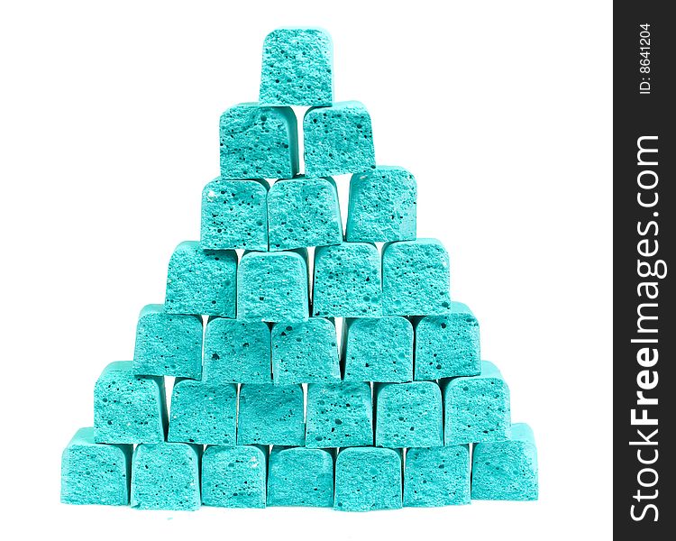 Pyramid from slices children's chalk, cyan color
