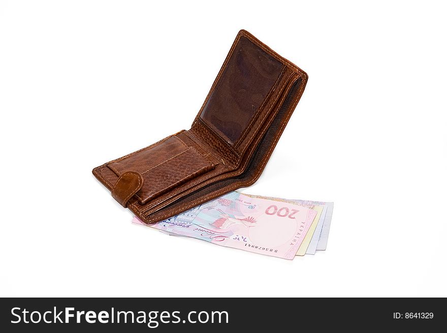 Leather brown wallet on a white background