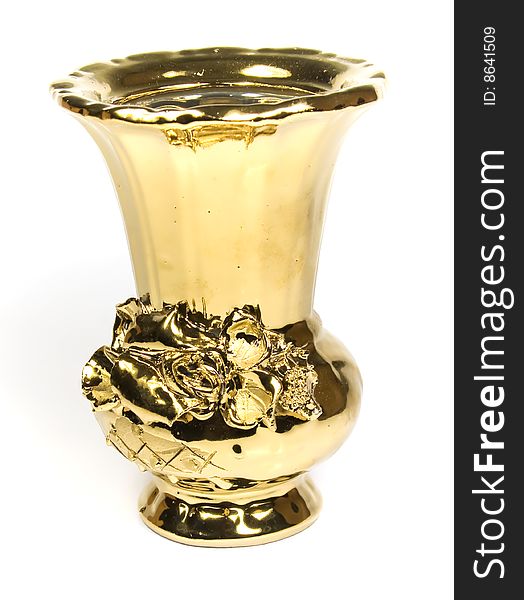 Gold elegant flower vase with an ornament