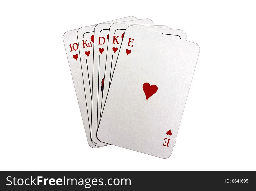 Royal Flush isolated on white background.