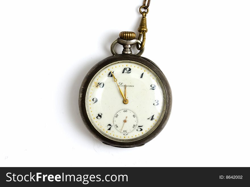 Old pocket watch isolated on white