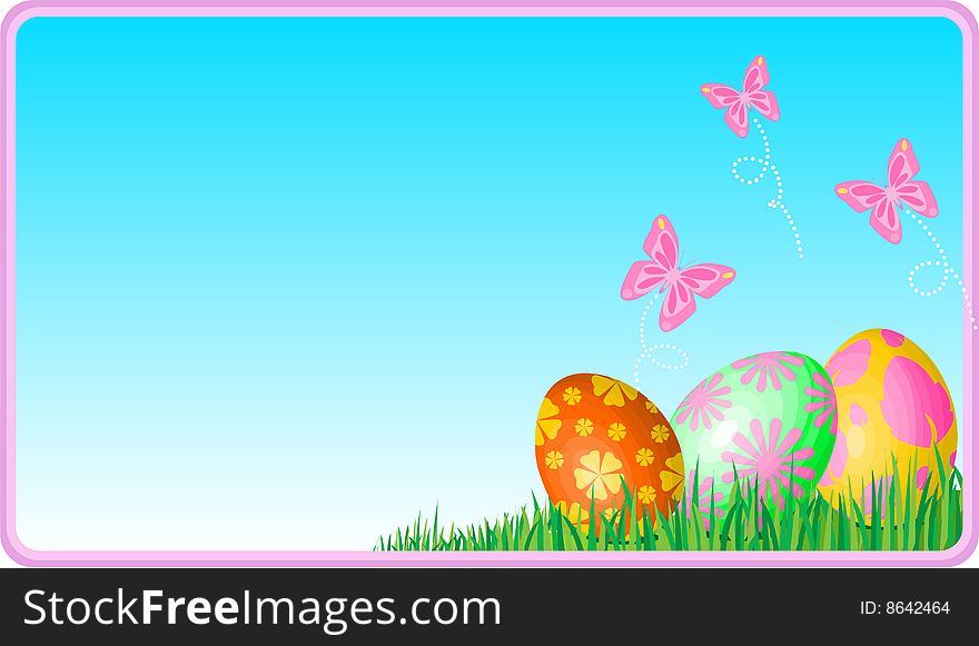 The vector illustration contains the image of Easter eggs and butterflies. The vector illustration contains the image of Easter eggs and butterflies