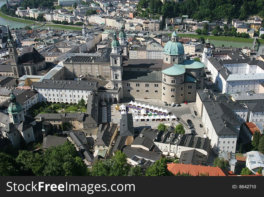 View on historical center of Salzburg from the top (Salzburg, Austria)