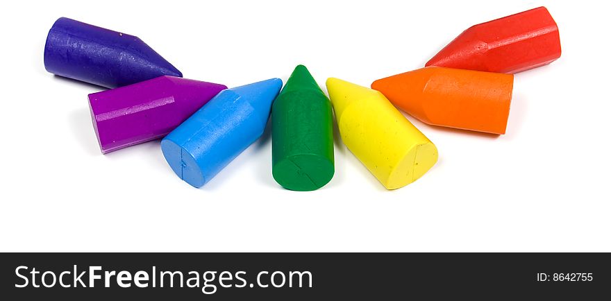 Rainbow from wax pencils in the form of a semicircle