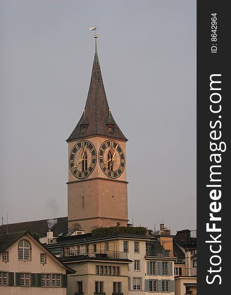 St. Peter's Church tower at the morning(Zurich, Switzerland)