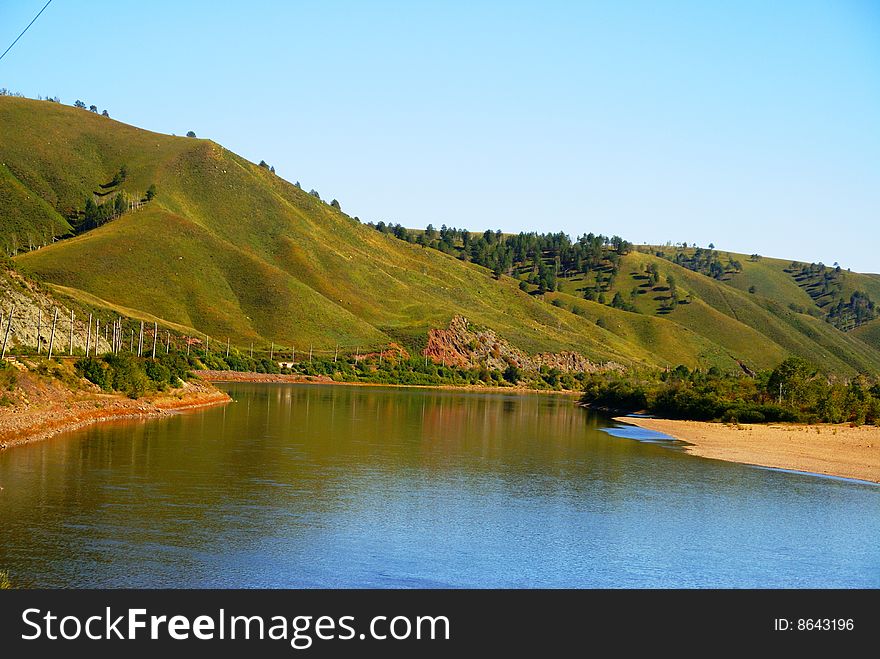 Hills and  river in Eastern Siberia