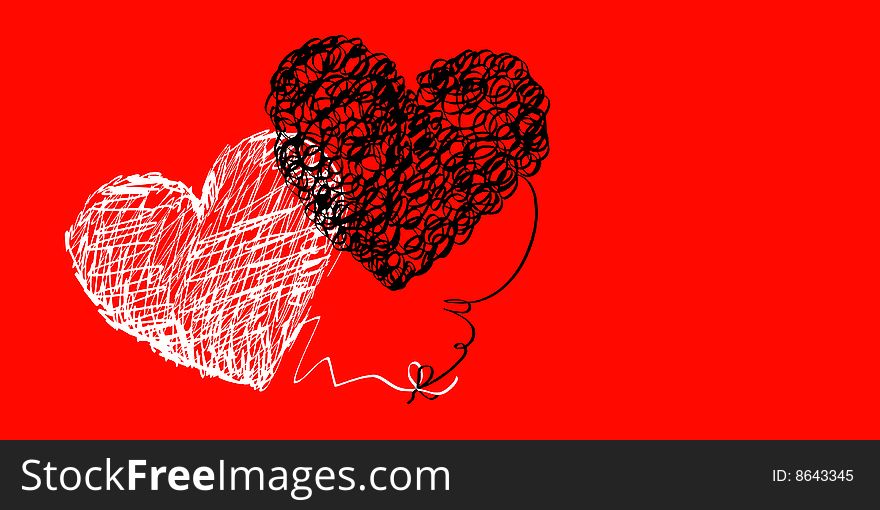 Hand drawn illustration of red hearts, vector added. Hand drawn illustration of red hearts, vector added