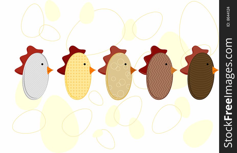 Various patterned chickens in egg shapes eps is vector based file