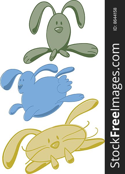 Three stylized cartoon bunnies can be used for Easter applications eps is vector based file