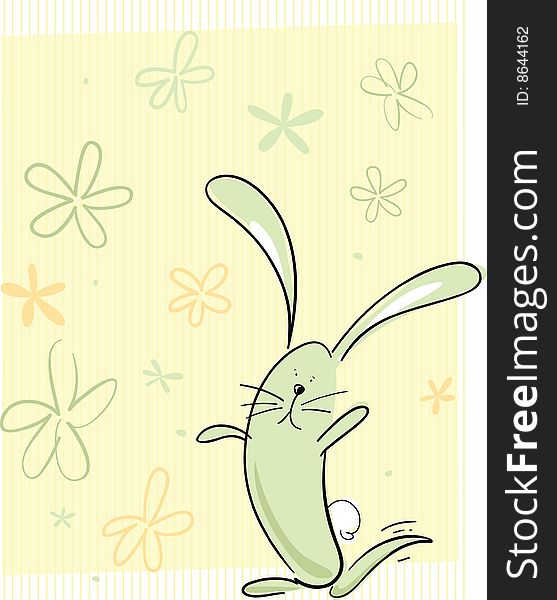 Illustration of a bunny thumping it's foot on flowery background. Illustration of a bunny thumping it's foot on flowery background