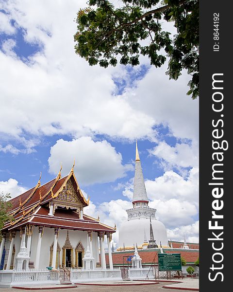 Huge famous pagoda with real gold on the top, south of Thailand. Huge famous pagoda with real gold on the top, south of Thailand.