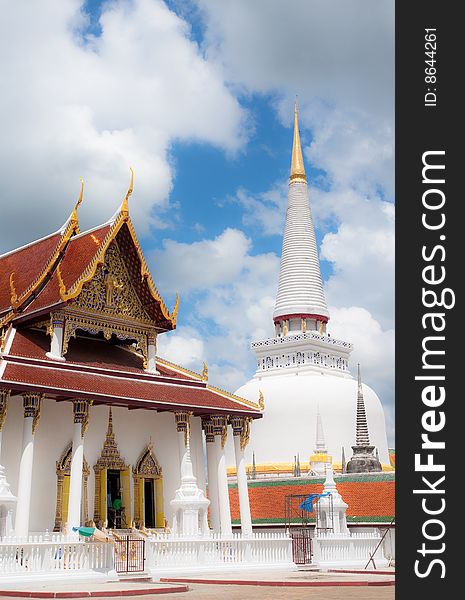 Huge famous pagoda with real gold on the top, south of Thailand. Huge famous pagoda with real gold on the top, south of Thailand.