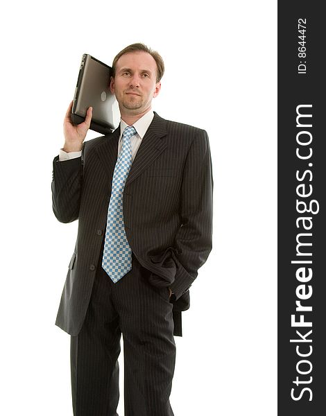 Young businessman in dress with notebook. Young businessman in dress with notebook
