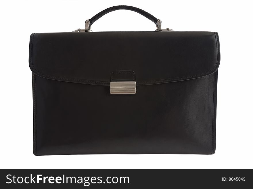 Black leather briefcase isolated on white