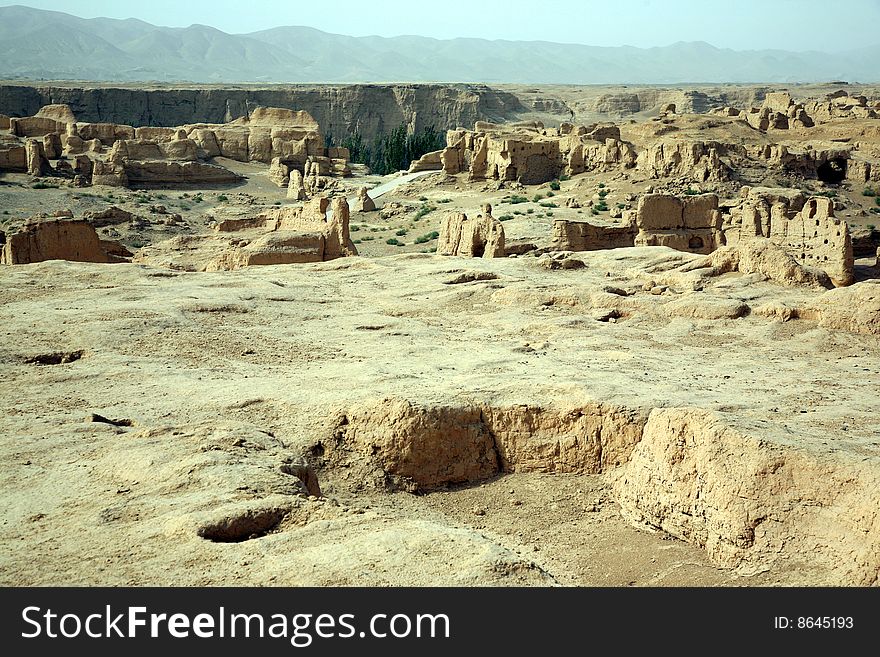 Jiaohe ruins is located near yarnaiz groove village, 10 km west of turpan city, xinjiang uygur autonomous region, china. Jiaohe ruins is located near yarnaiz groove village, 10 km west of turpan city, xinjiang uygur autonomous region, china.