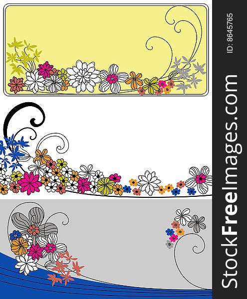 Vector three designs with flowers drawing. Vector three designs with flowers drawing