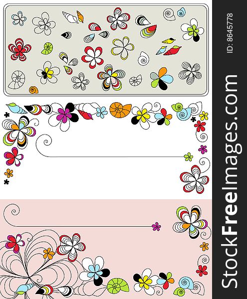 Vector three designs with flowers drawing. Vector three designs with flowers drawing