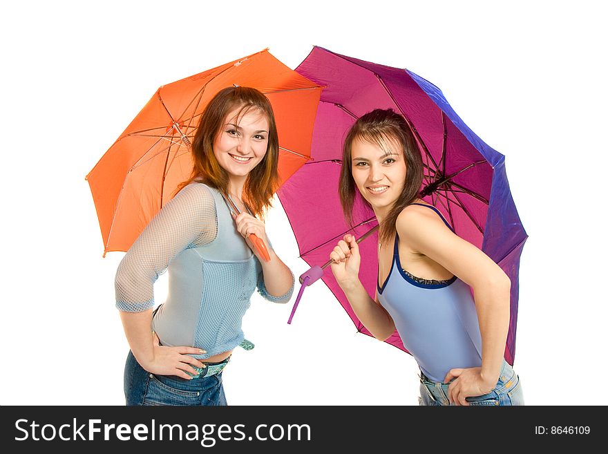 Two happy girl with umbrella. Two happy girl with umbrella